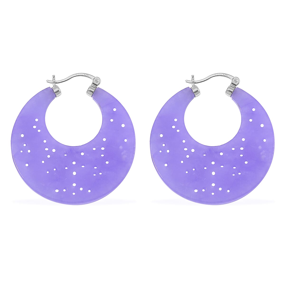 Purple Jade (D) 45.00 ctw Carved Crescent Earrings in Rhodium Over Sterling Silver image number 4