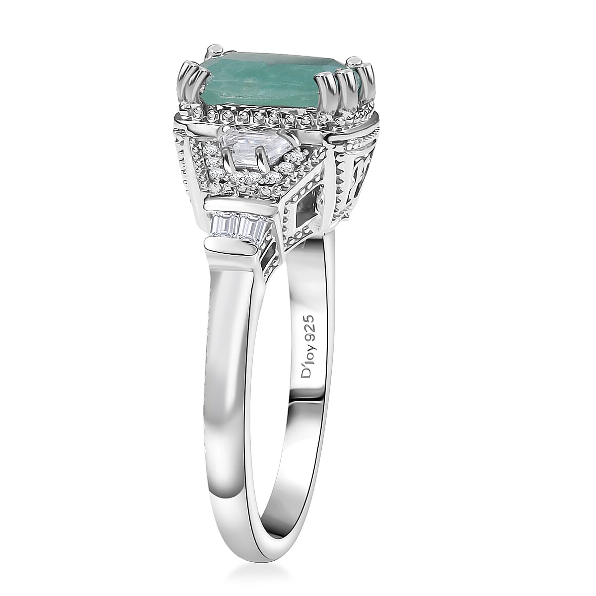 Grandidierite and White Zircon 2.75 ctw Aqua Majesty Ring in Rhodium Over Sterling Silver (Size 8.0) image number 3