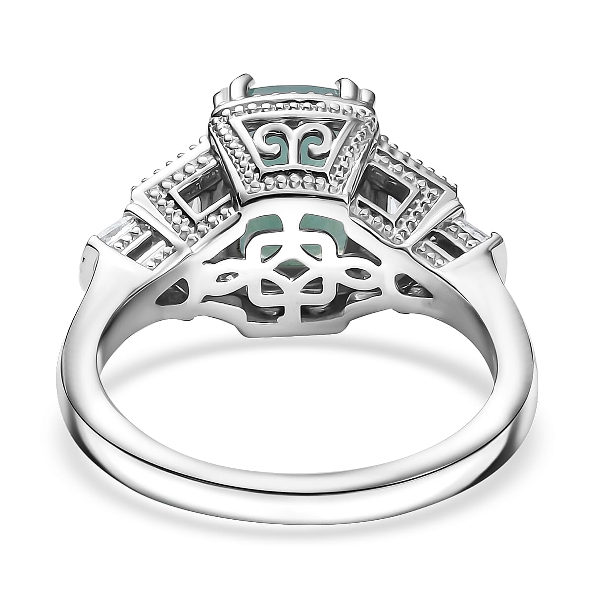 Grandidierite and White Zircon 2.75 ctw Aqua Majesty Ring in Rhodium Over Sterling Silver (Size 8.0) image number 4