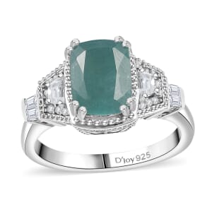 Grandidierite and White Zircon 2.75 ctw Aqua Majesty Ring in Rhodium Over Sterling Silver (Size 9.0)