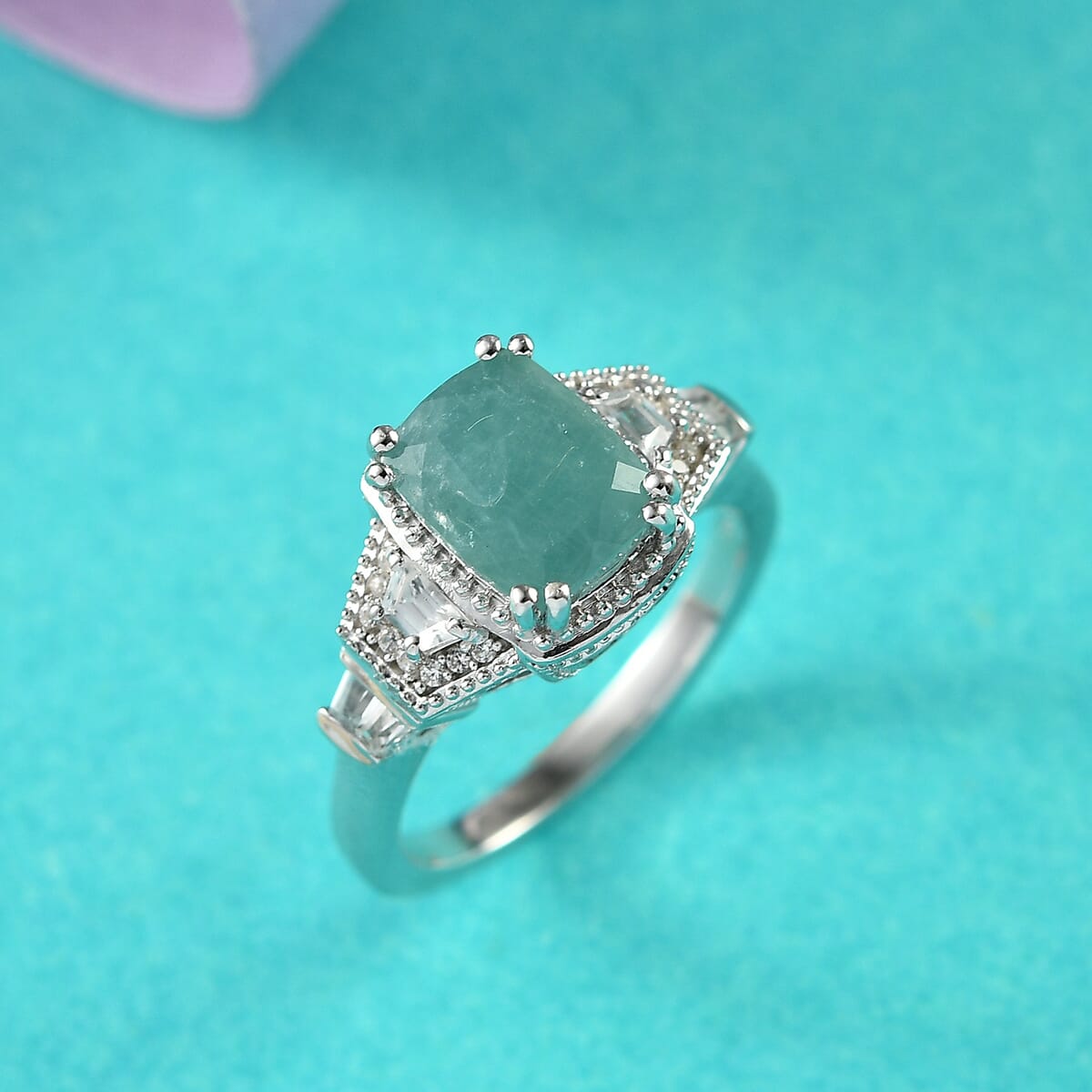 Grandidierite and White Zircon 2.75 ctw Aqua Majesty Ring in Rhodium Over Sterling Silver (Size 9.0) image number 1