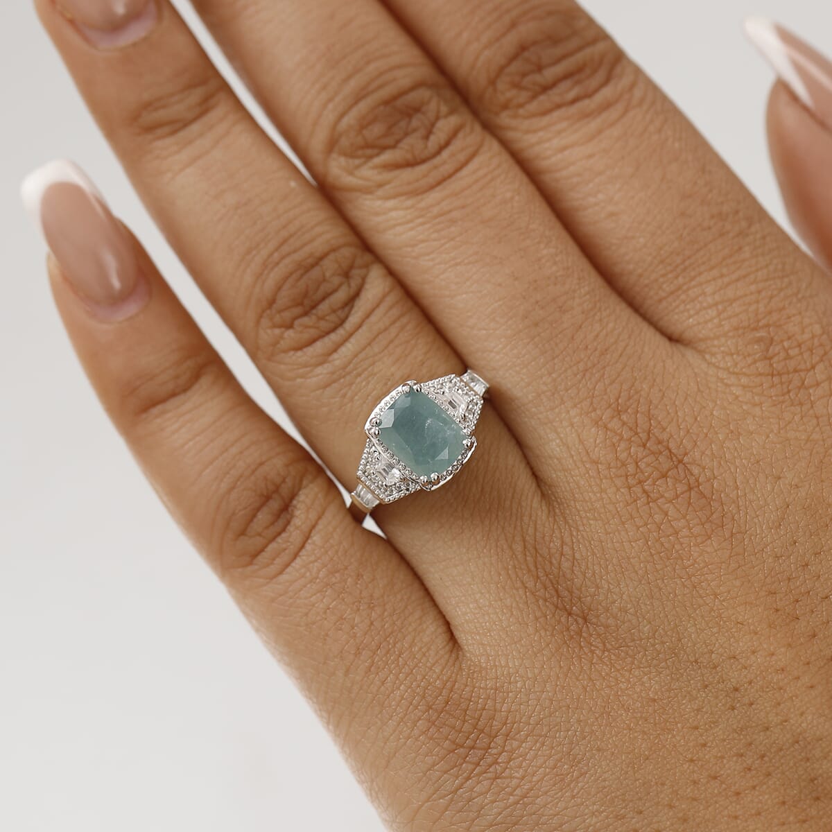 Grandidierite and White Zircon 2.75 ctw Aqua Majesty Ring in Rhodium Over Sterling Silver (Size 9.0) image number 2