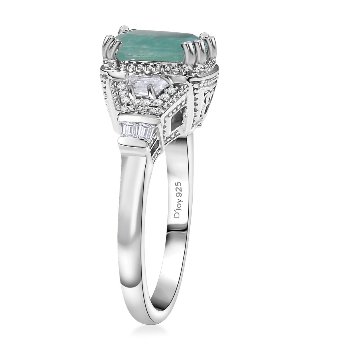 Grandidierite and White Zircon 2.75 ctw Aqua Majesty Ring in Rhodium Over Sterling Silver (Size 9.0) image number 3