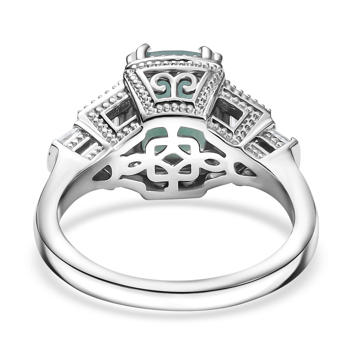 Grandidierite and White Zircon 2.75 ctw Aqua Majesty Ring in Rhodium Over Sterling Silver (Size 9.0) image number 4
