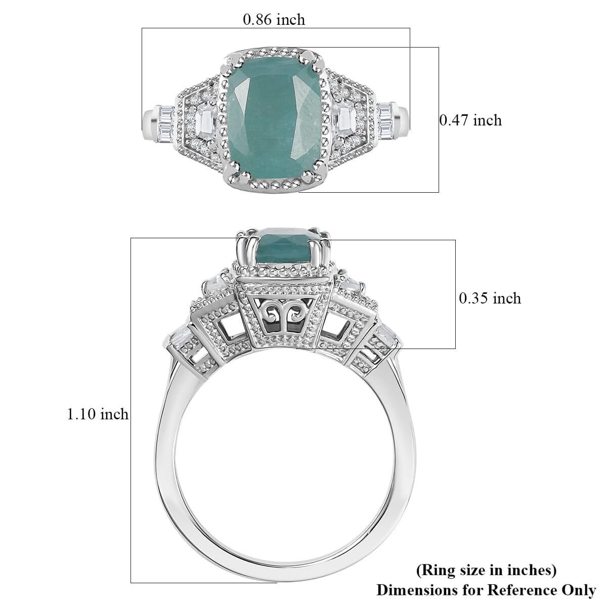 Grandidierite and White Zircon 2.75 ctw Aqua Majesty Ring in Rhodium Over Sterling Silver (Size 9.0) image number 5
