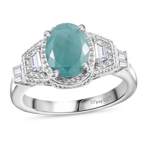 Grandidierite and White Zircon 2.50 ctw Aqua Majesty Ring in Rhodium Over Sterling Silver (Size 8.0)