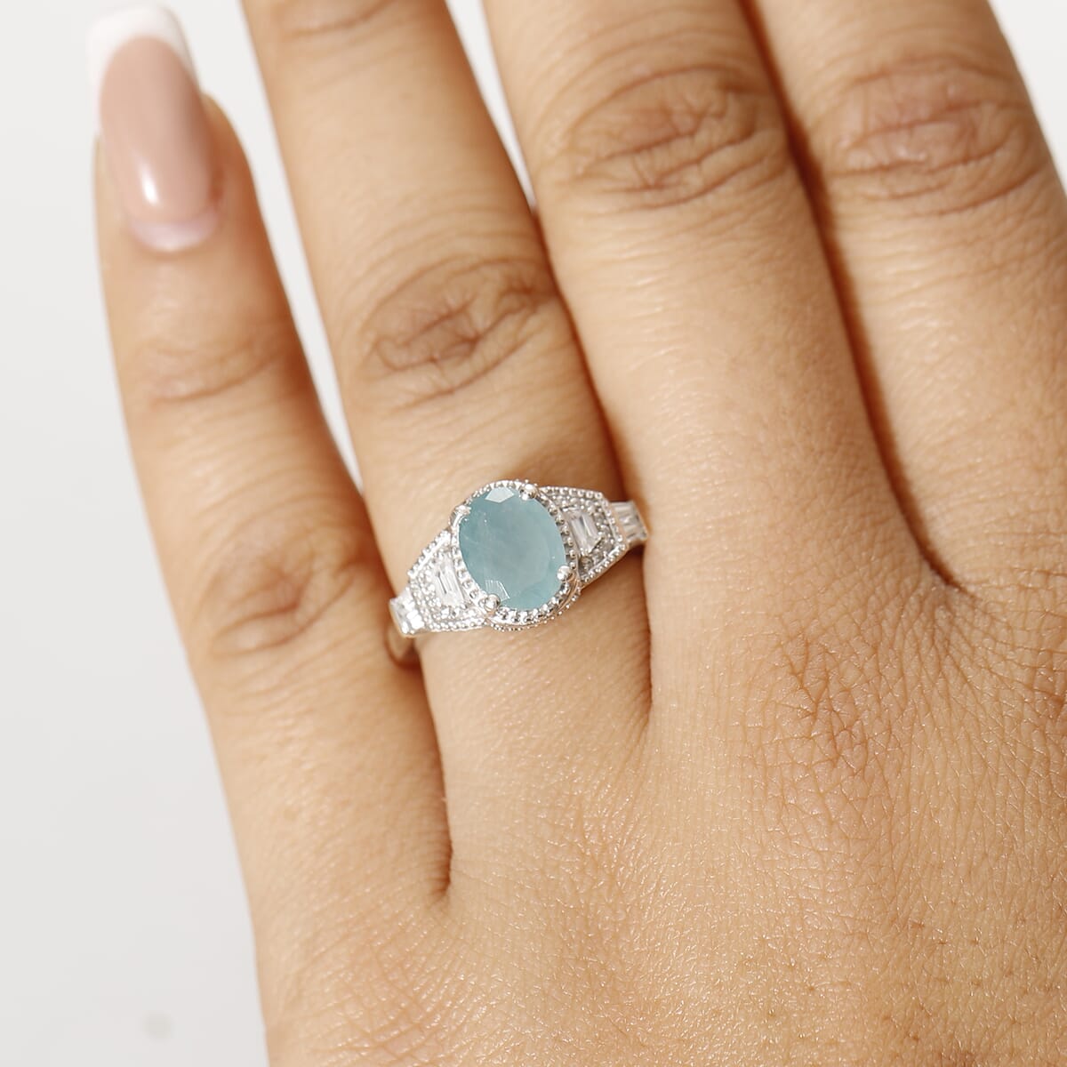 Grandidierite and White Zircon 2.50 ctw Aqua Majesty Ring in Rhodium Over Sterling Silver (Size 8.0) image number 2