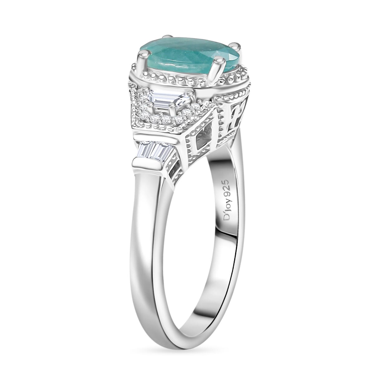 Grandidierite and White Zircon 2.50 ctw Aqua Majesty Ring in Rhodium Over Sterling Silver (Size 9.0) image number 3
