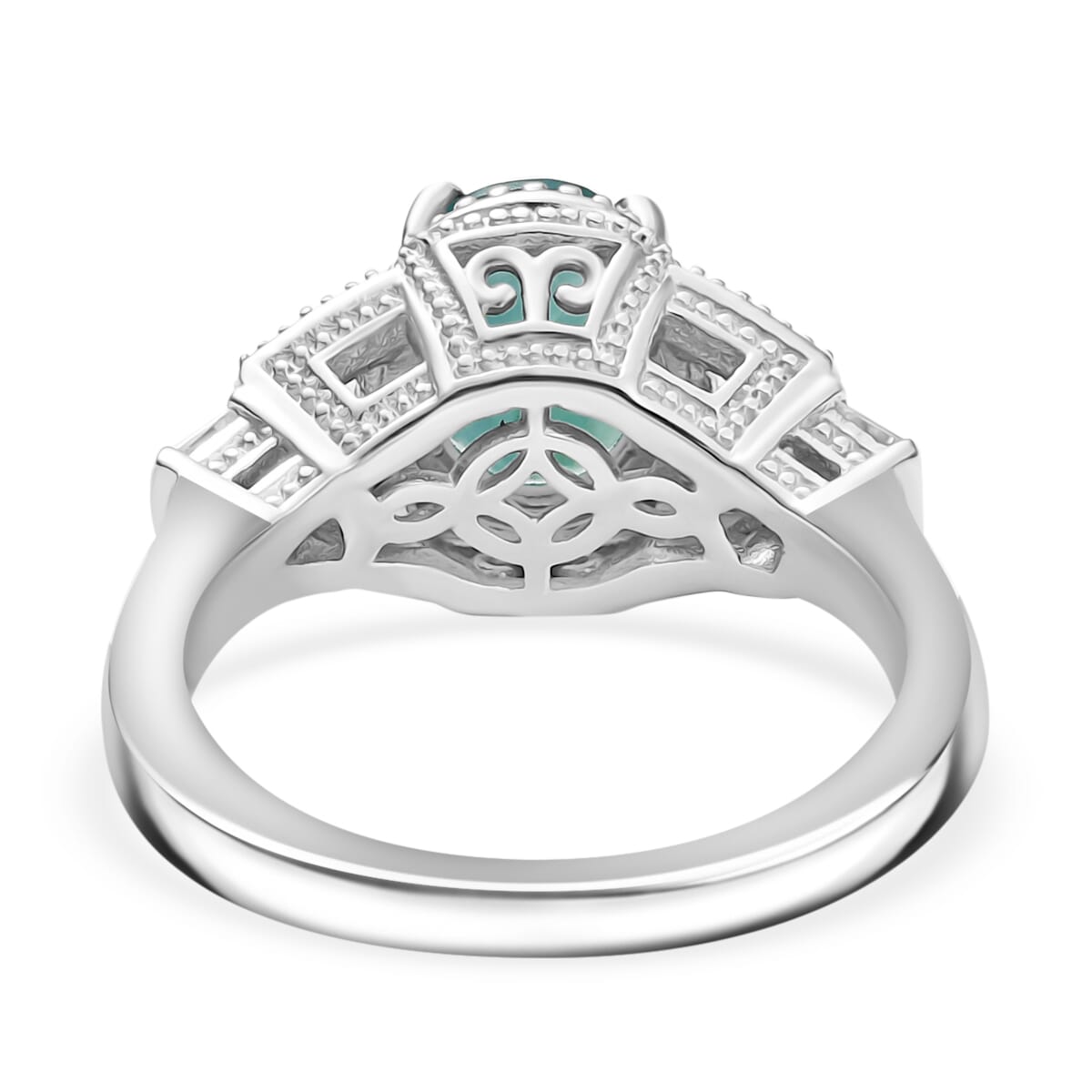 Grandidierite and White Zircon 2.50 ctw Aqua Majesty Ring in Rhodium Over Sterling Silver (Size 9.0) image number 4