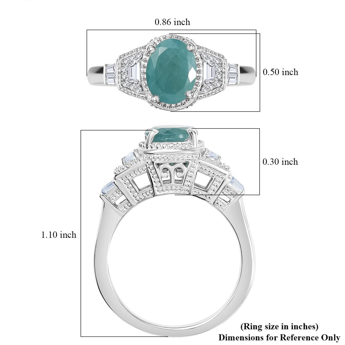 Grandidierite and White Zircon 2.50 ctw Aqua Majesty Ring in Rhodium Over Sterling Silver (Size 9.0) image number 5