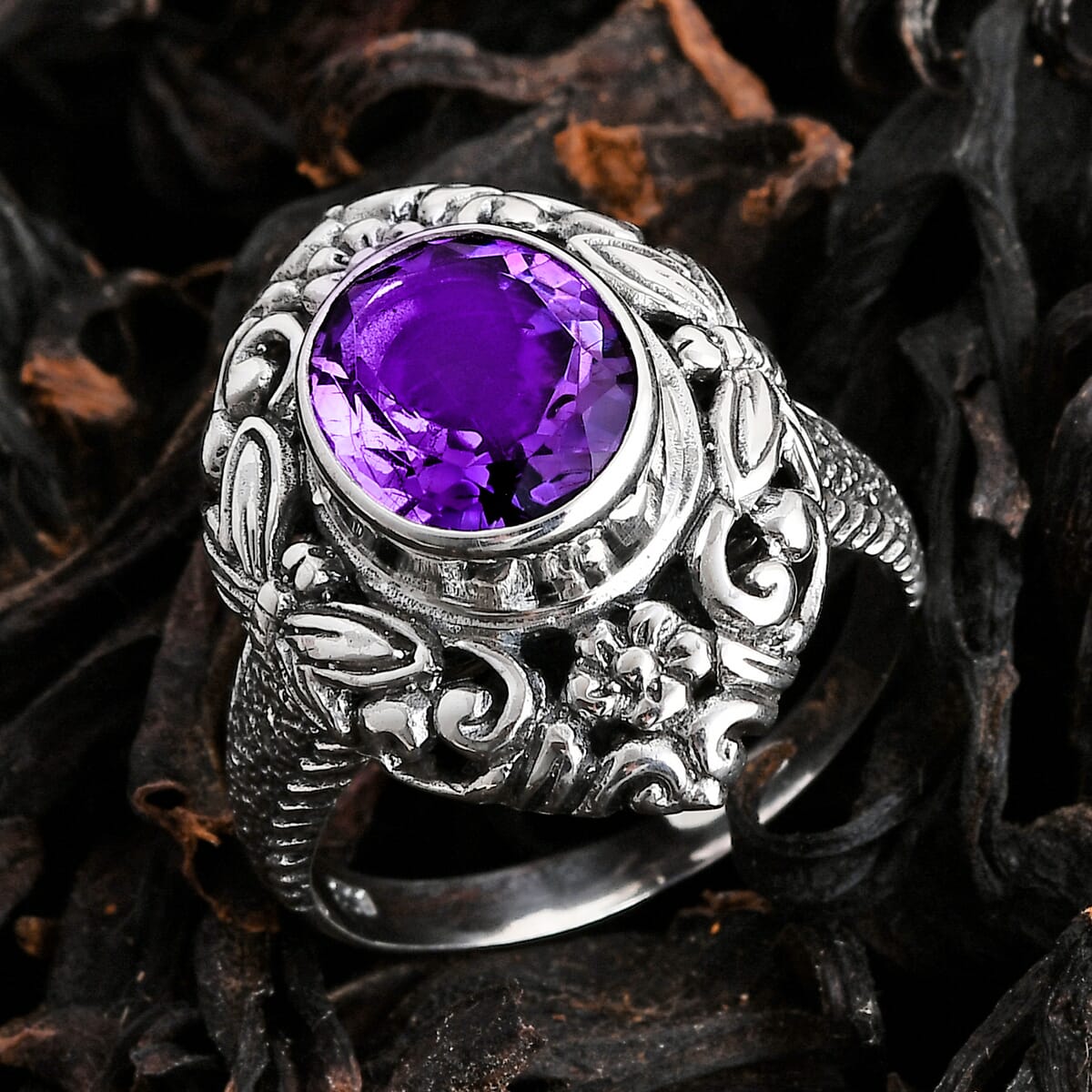Bali Legacy Moroccan Rose 4.60 ctw Flower with Dragonfly Ring in Sterling Silver (Size 7.0) image number 1