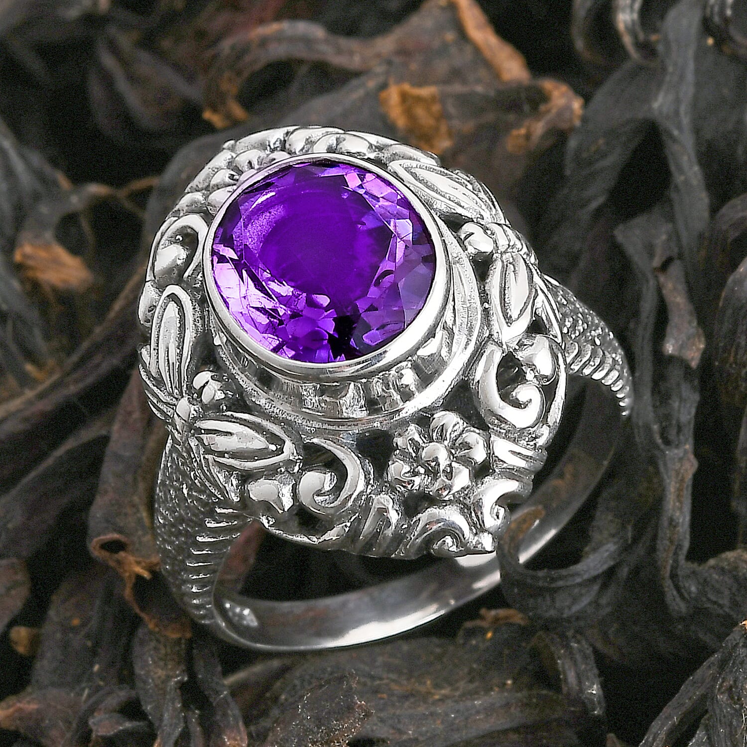 Bali Legacy Moroccan Rose Flower with Dragonfly Ring in Sterling Silver (Size 10.0) 4.60 ctw