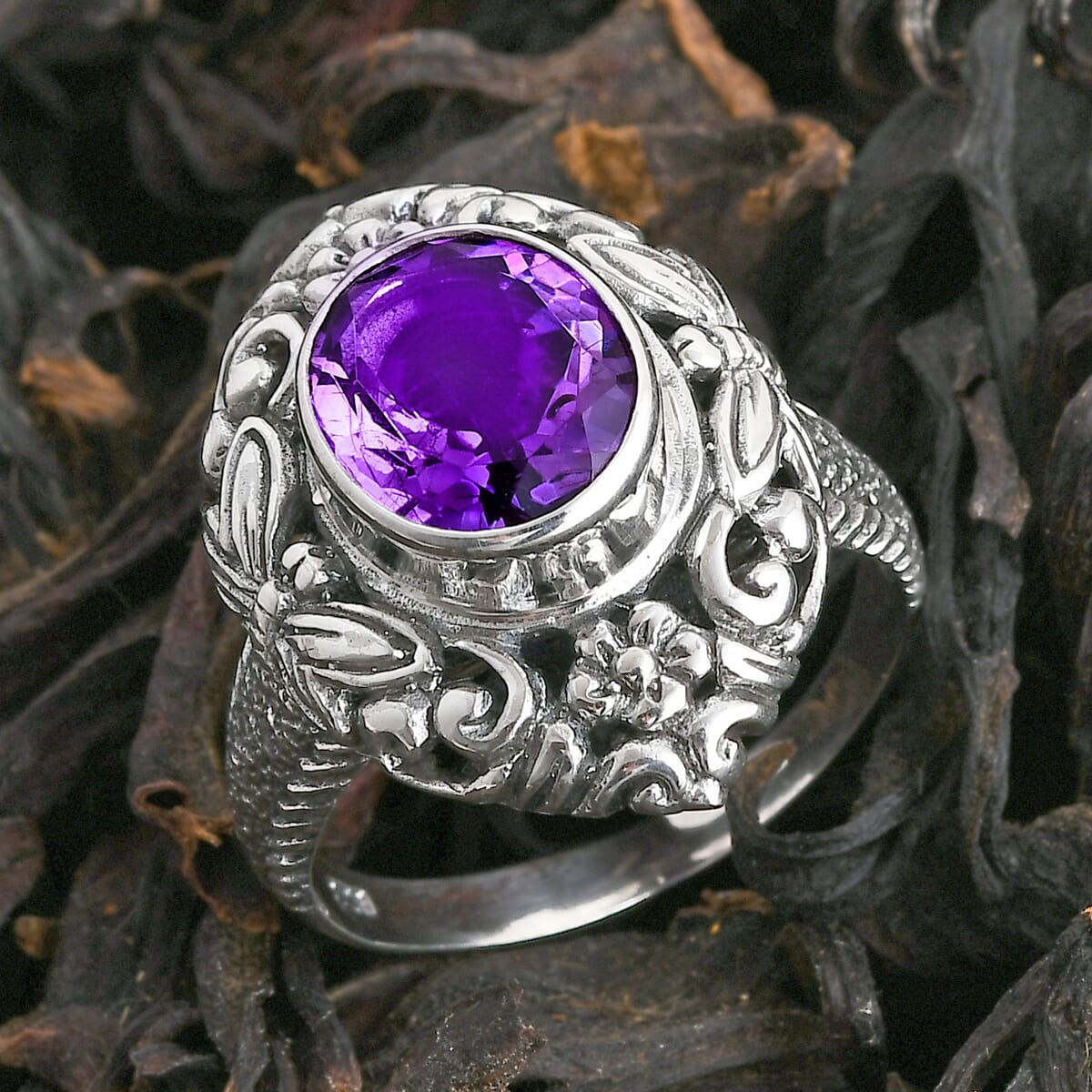 Bali Legacy Moroccan Rose 4.60 ctw Flower with Dragonfly Ring in Sterling Silver (Size 9.0) image number 1