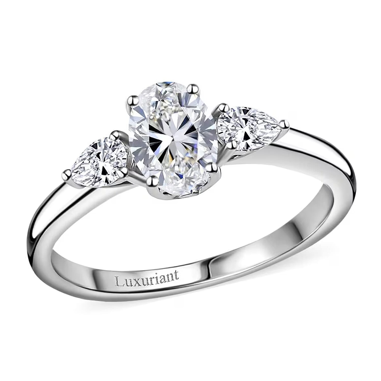 950 Platinum Luxuriant Lab Grown Diamond (E-F, VS) Wing Trinity Ring (Size 8.0) 1.00 ctw