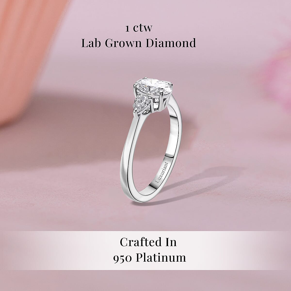950 Platinum Luxuriant Lab Grown Diamond (E-F, VS) Wing Trinity Ring (Size 8.0) 1.00 ctw image number 2