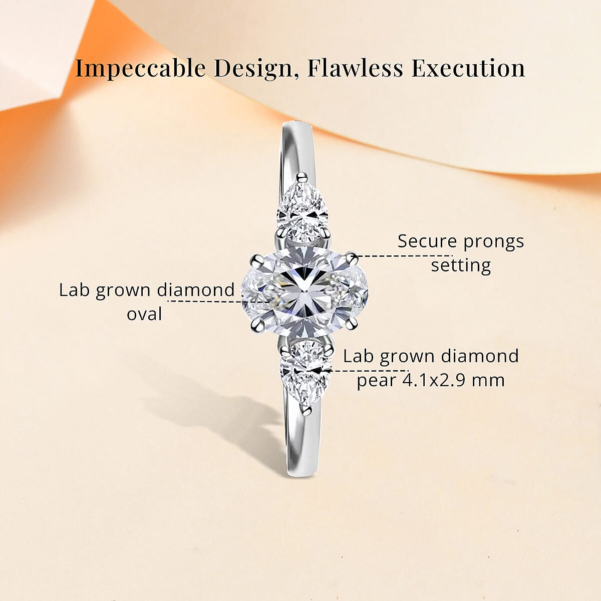950 Platinum Luxuriant Lab Grown Diamond (E-F, VS) Wing Trinity Ring (Size 8.0) 1.00 ctw image number 5