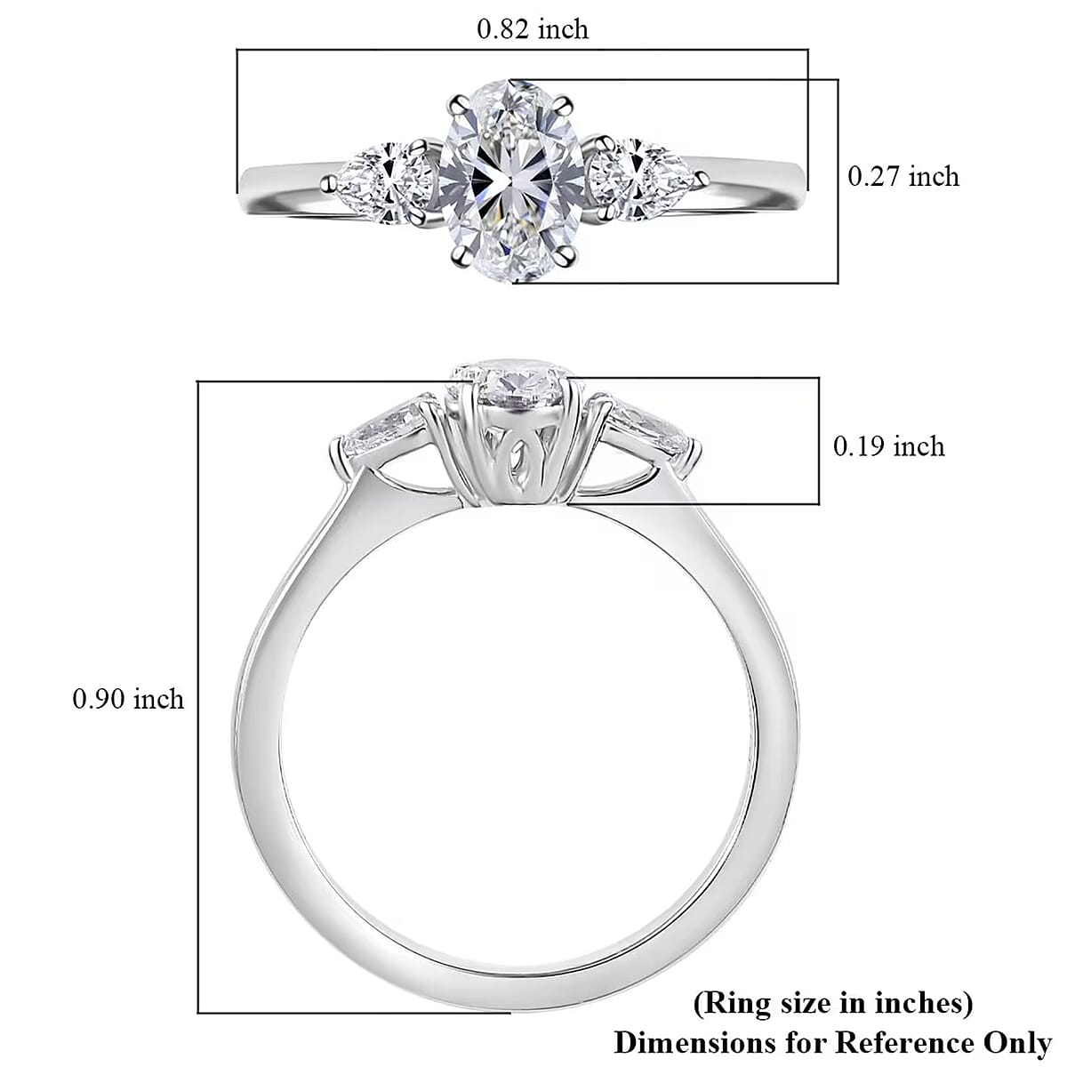 950 Platinum Luxuriant Lab Grown Diamond (E-F, VS) Wing Trinity Ring (Size 8.0) 1.00 ctw image number 8