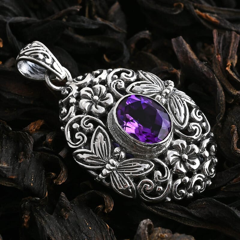 Bali Legacy Moroccan Rose 3.35 ctw Flower with Dragonfly Pendant without Chain in Sterling Silver