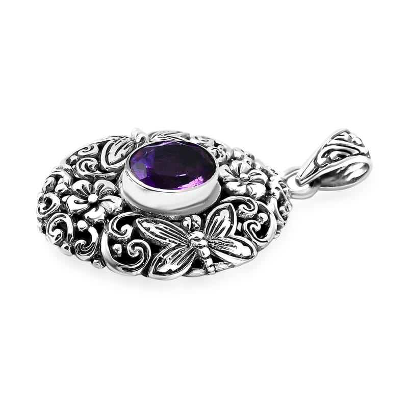 Bali Legacy Moroccan Rose 3.35 ctw Flower with Dragonfly Pendant without Chain in Sterling Silver
