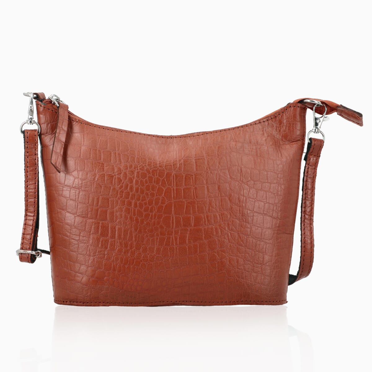 Orange Croco Embossed Genuine Leather Crossbody Bag image number 0
