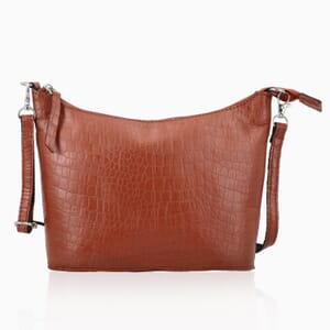 Orange Croco Embossed Genuine Leather Crossbody Bag