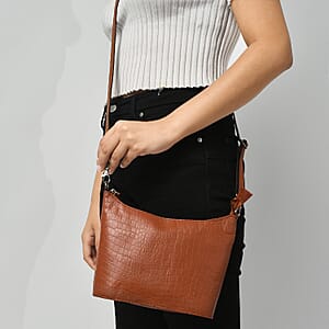 Orange Croco Embossed Genuine Leather Crossbody Bag
