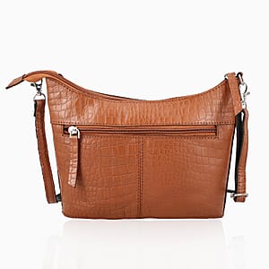 Orange Croco Embossed Genuine Leather Crossbody Bag