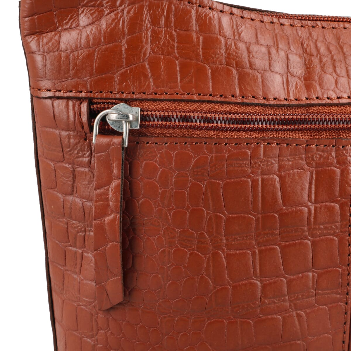 Orange Croco Embossed Genuine Leather Crossbody Bag image number 7
