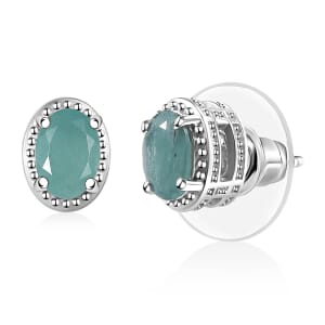 Grandidierite 1.50 ctw Aqua Majesty Earrings in Rhodium Over Sterling Silver