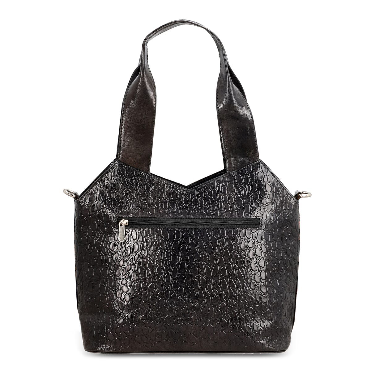Vivid by Sukriti Dark Grey Colorful Poppy Hand Painted 100% Genuine Leather Tote Bag image number 5