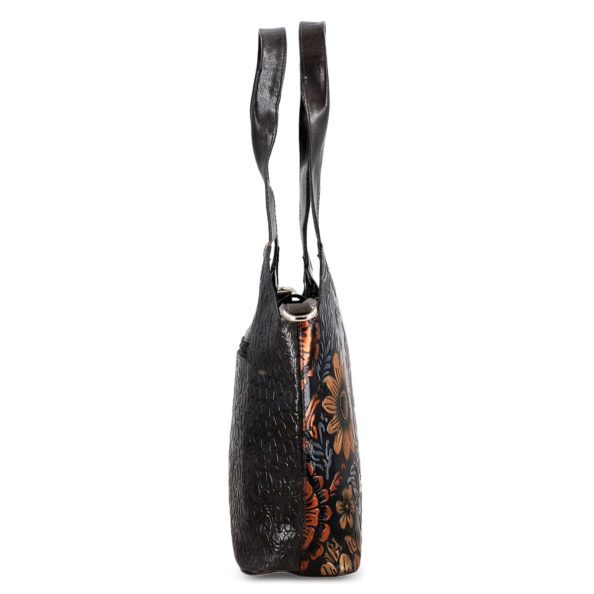 Vivid by Sukriti Dark Grey Colorful Poppy Hand Painted 100% Genuine Leather Tote Bag image number 6