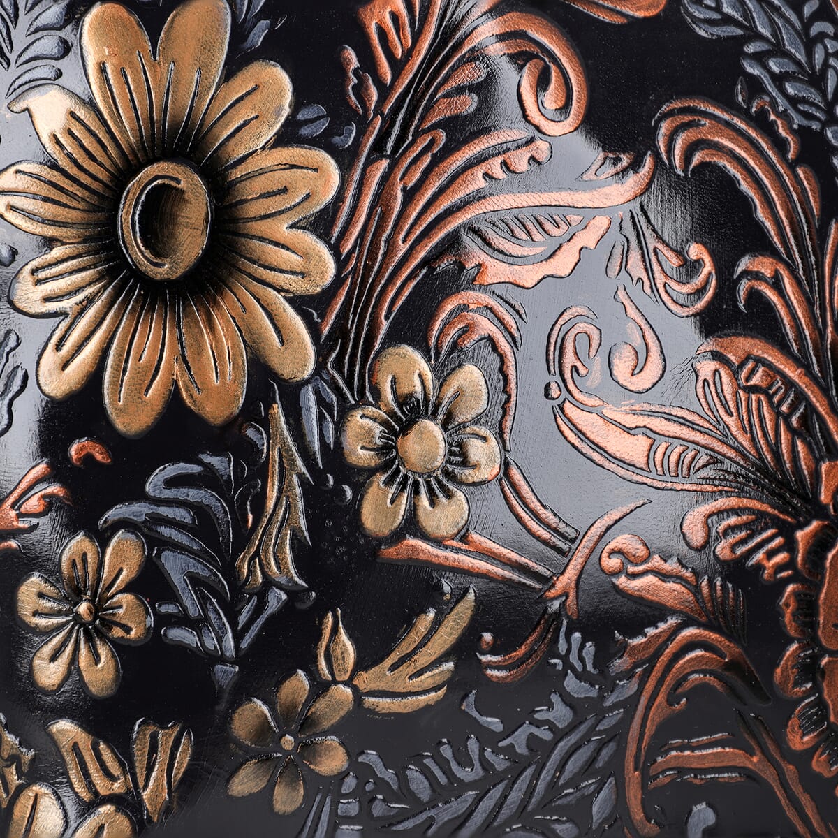 Vivid by Sukriti Dark Grey Colorful Poppy Hand Painted 100% Genuine Leather Tote Bag image number 8