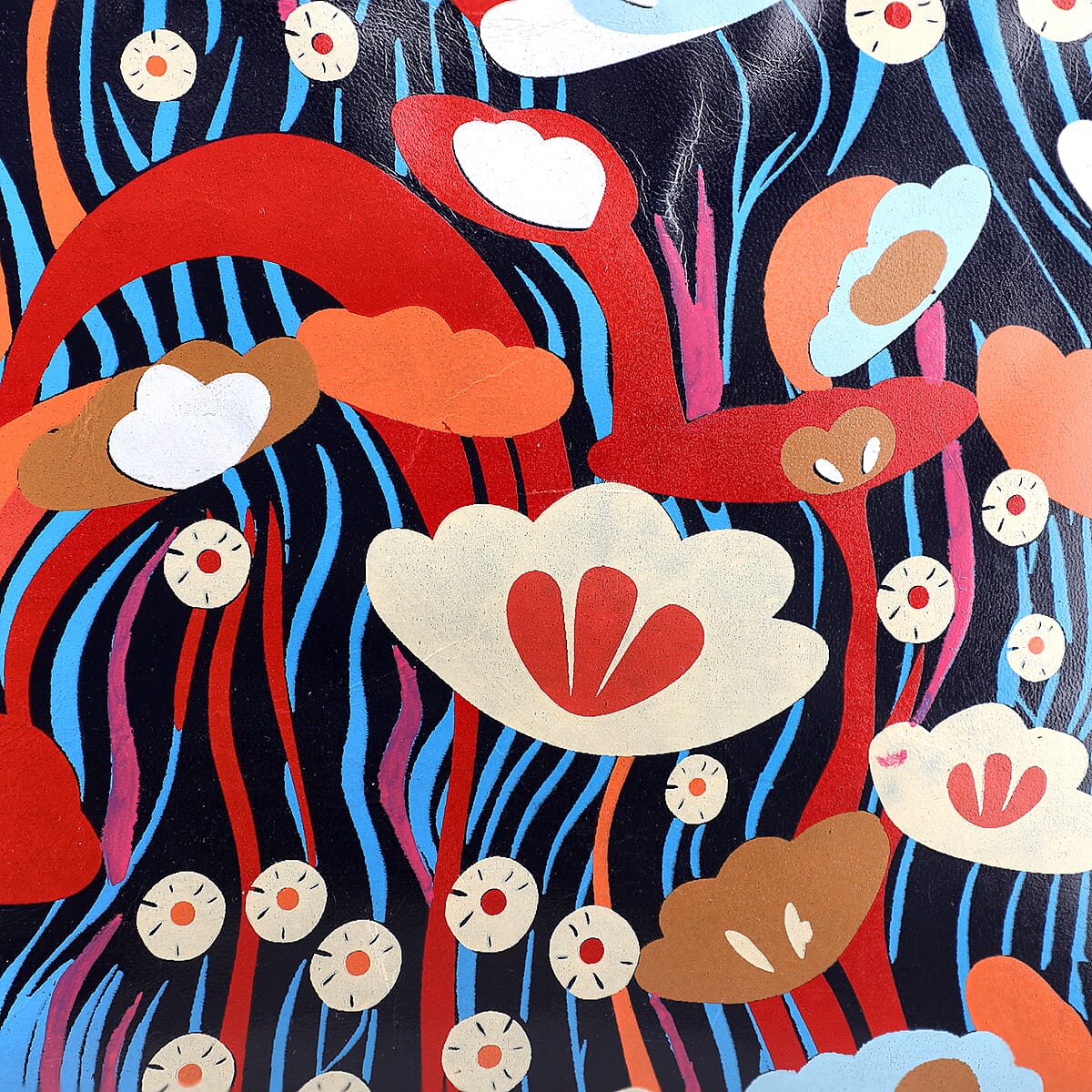 Vivid by Sukriti Navy Colorful Poppy Hand Painted 100% Genuine Leather Tote Bag image number 8