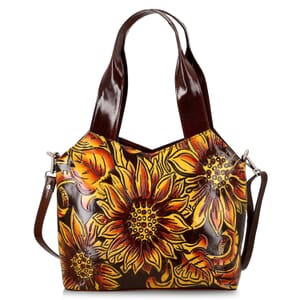 Vivid by Sukriti Dark Tan Colorful Poppy Hand Painted 100% Genuine Leather Tote Bag