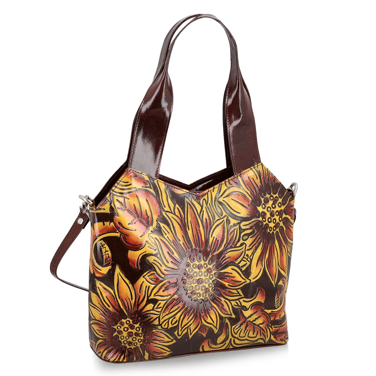 Vivid by Sukriti Dark Tan Colorful Poppy Hand Painted 100% Genuine Leather Tote Bag image number 4