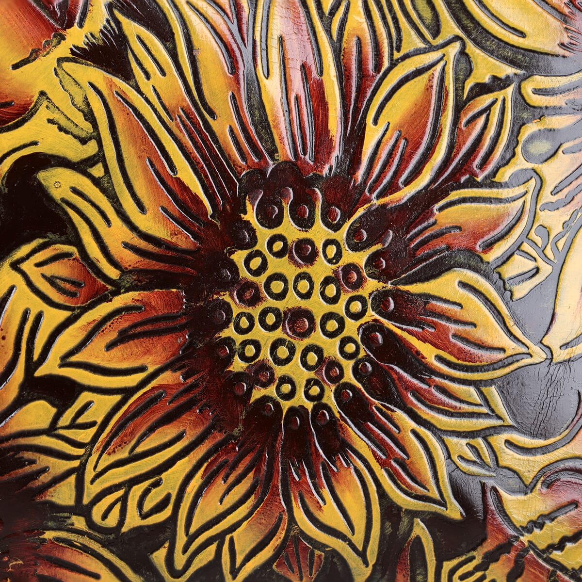 Vivid by Sukriti Dark Tan Colorful Poppy Hand Painted 100% Genuine Leather Tote Bag image number 8