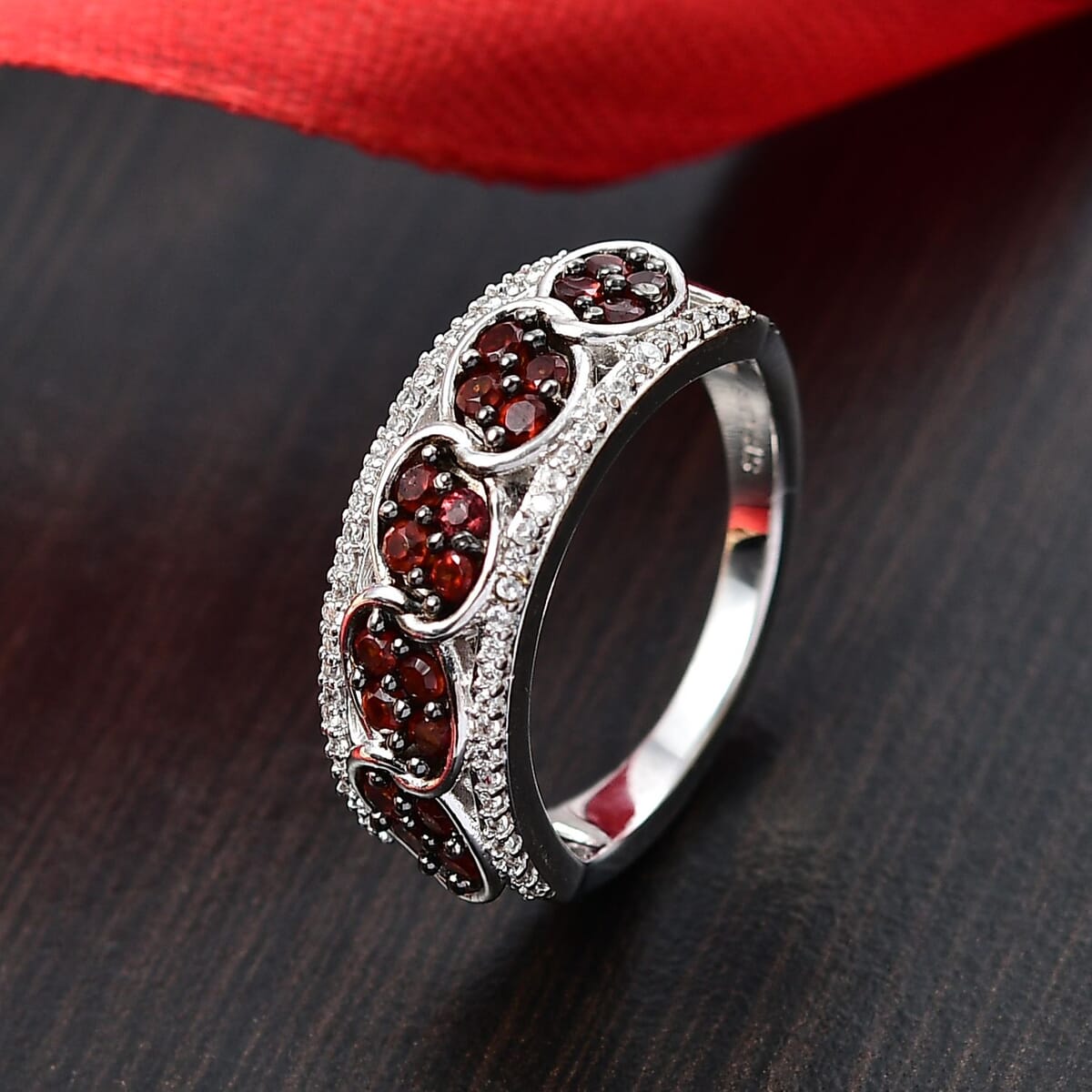 Karis Mozambique Garnet and White Zircon 1.00 ctw Ring in Platinum Bond (Size 6.0) image number 1