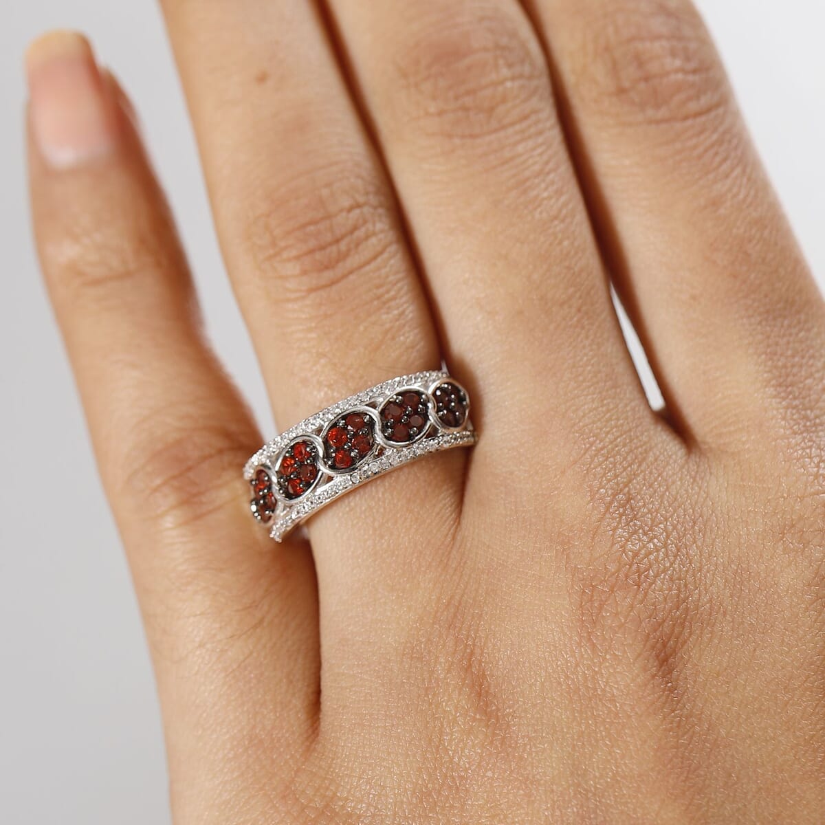Karis Mozambique Garnet and White Zircon 1.00 ctw Ring in Platinum Bond (Size 6.0) image number 2