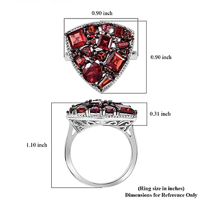 D'Joy Mozambique Garnet 4.60 ctw Trillion Shape Ring in Rhodium Over Sterling Silver (Size 10.0)