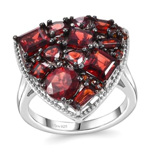 Mozambique Garnet 4.60 ctw Trillion Shape Ring in Rhodium Over Sterling Silver (Size 8.0)