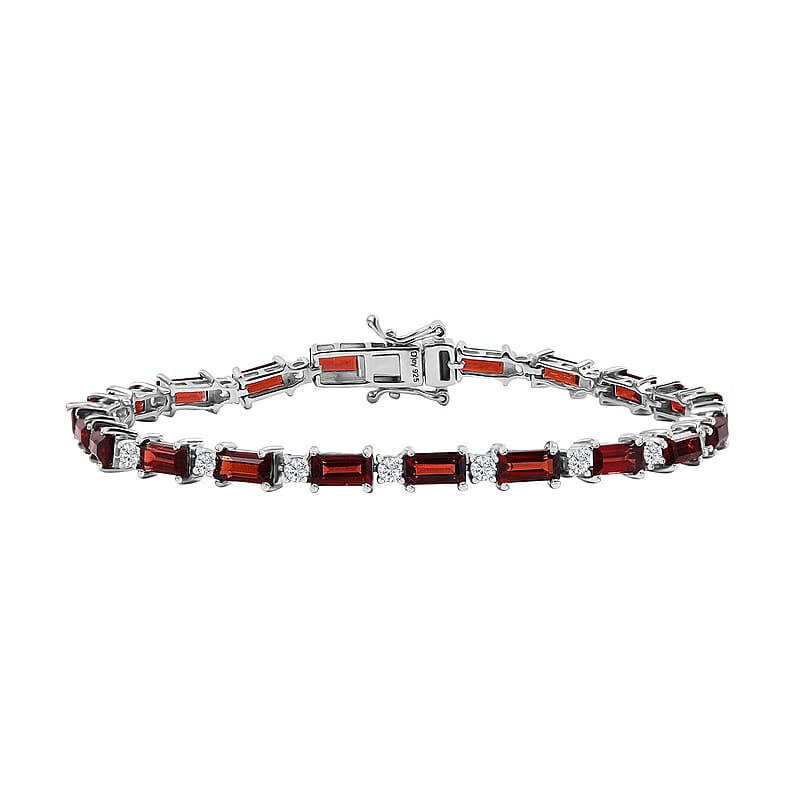 D'Joy Mozambique Garnet and White Zircon 12.75 ctw Bracelet in Rhodium Over Sterling Silver (7.25 In)