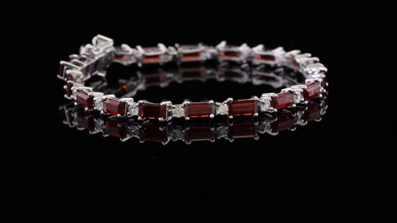 Mozambique Garnet and White Zircon 12.75 ctw Bracelet in Rhodium Over Sterling Silver (7.25 In)