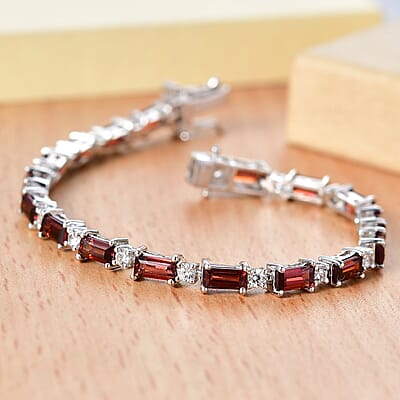 D'Joy Mozambique Garnet and White Zircon 12.75 ctw Bracelet in Rhodium Over Sterling Silver (7.25 In)