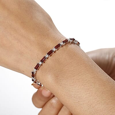 D'Joy Mozambique Garnet and White Zircon 12.75 ctw Bracelet in Rhodium Over Sterling Silver (7.25 In)