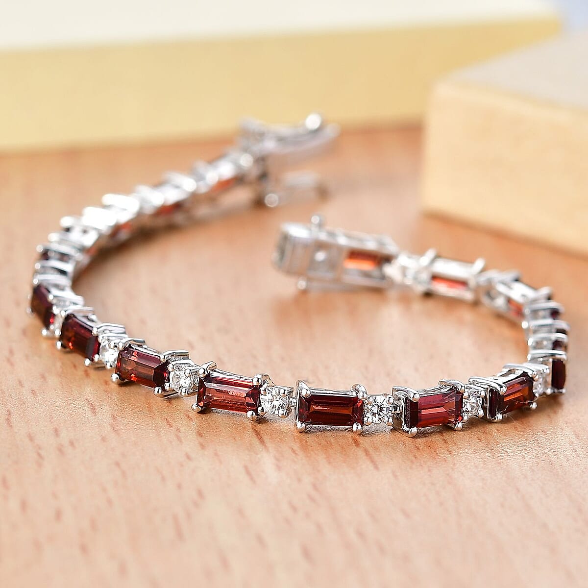 Mozambique Garnet and White Zircon 12.75 ctw Bracelet in Rhodium Over Sterling Silve (6.50 In)  image number 1