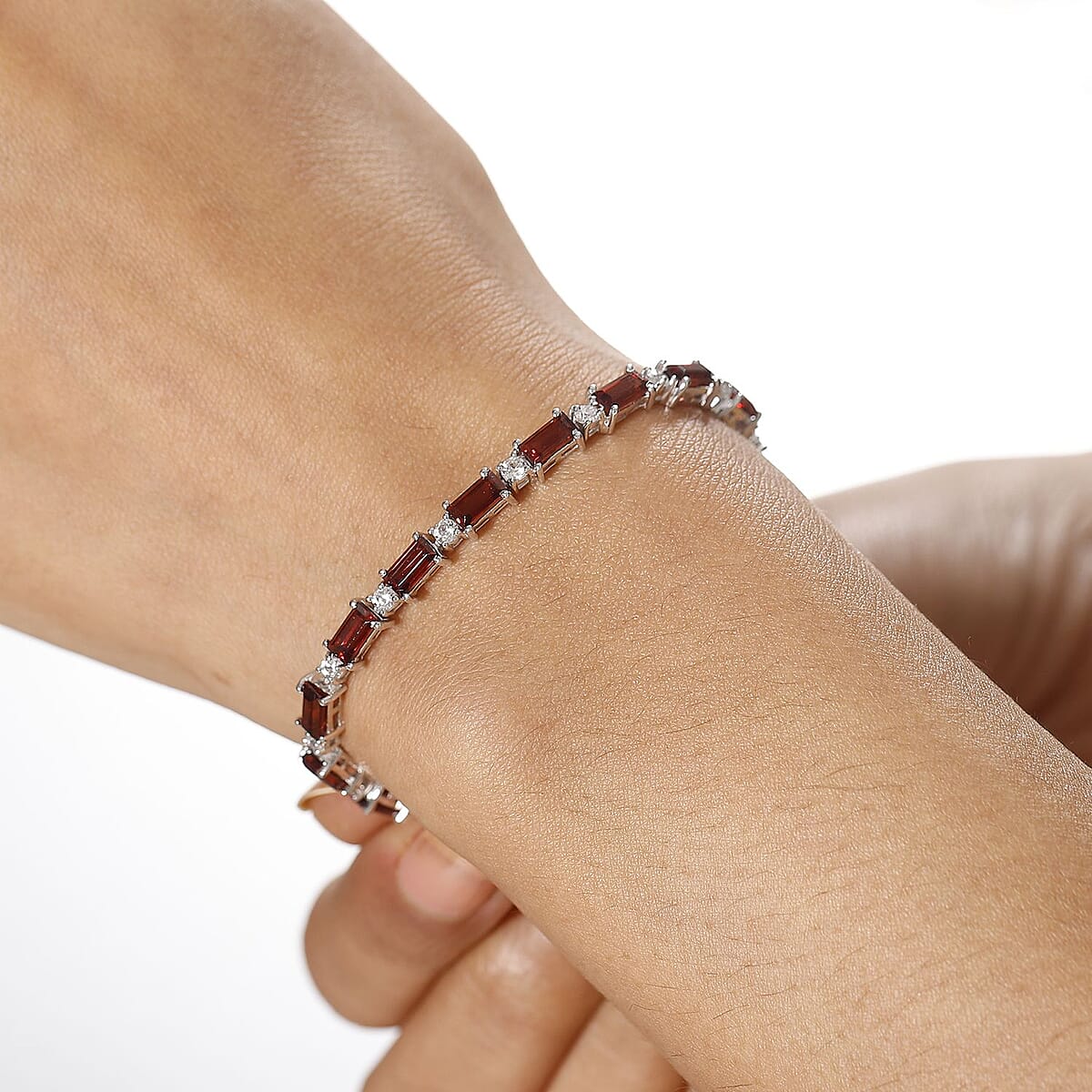 Mozambique Garnet and White Zircon 12.75 ctw Bracelet in Rhodium Over Sterling Silve (6.50 In)  image number 2