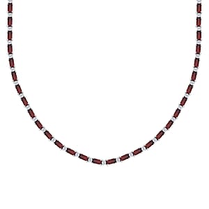 Mozambique Garnet and White Zircon 29.60 ctw Necklace in Rhodium Over Sterling Silver 18 Inches