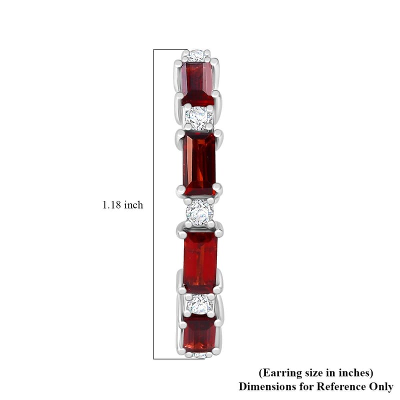 D'Joy Mozambique Garnet and White Zircon 7.20 ctw Hoop Earring in Rhodium Over Sterling Silver