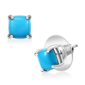 Premium Sleeping Beauty Turquoise 1.75 ctw Solitaire Stud Earrings in Platinum Over Sterling Silver
