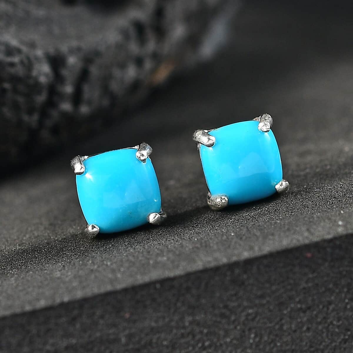 Premium Sleeping Beauty Turquoise 1.75 ctw Solitaire Stud Earrings in Platinum Over Sterling Silver image number 1